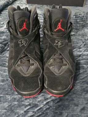 Nike Black and Red Jordan 8 High-Top Sneakers